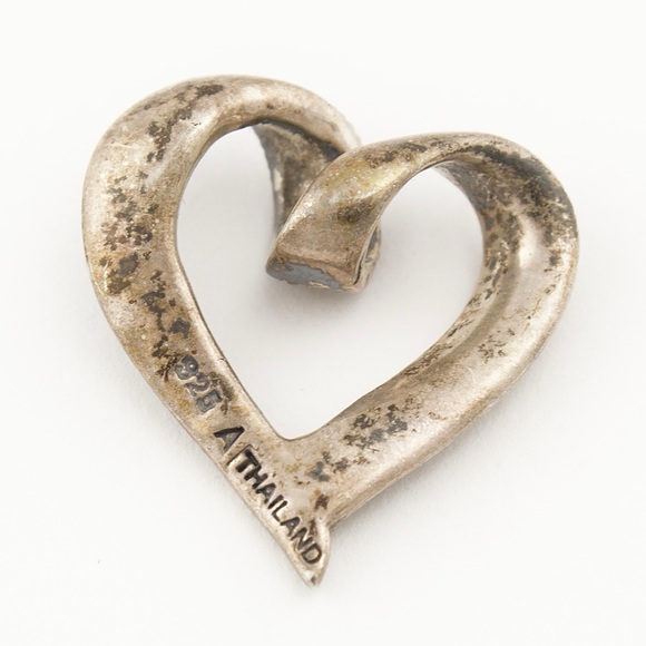 Vintage Sterling Silver Marcasite Open Heart Necklace Pendant - Picture 4 of 5